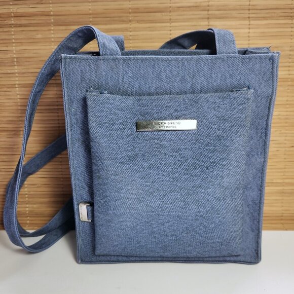 Mick-Gwend Shoulder Bag Purse Two Zip Compartments, Front Pocket Blue - Picture 11 of 11
